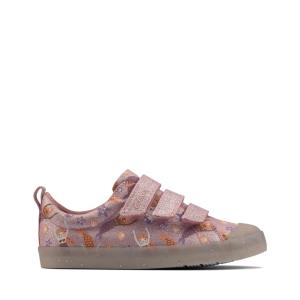 Girls' Clarks Foxing Print Kid Canvas Shoes Pink | CLK568VHU