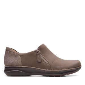 Women's Clarks Appley Zip Flat Shoes Grey Brown | CLK327FYN