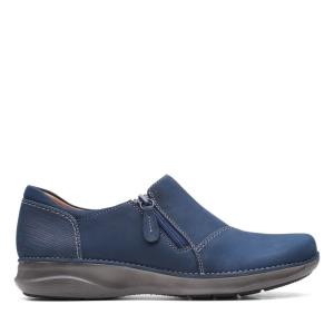 Women's Clarks Appley Zip Flat Shoes Navy | CLK605UZS