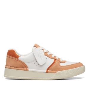 Women's Clarks Craft Cup Court Sneakers White / Orange | CLK158ETN