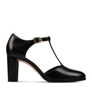 Women's Clarks Kaylin 85 T Bar Heels Shoes Black | CLK962SXU