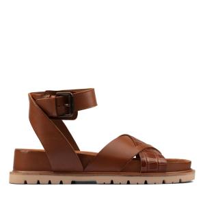 Women's Clarks Orianna Cross Sandals Dark Brown | CLK235WOT