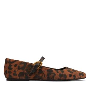 Women's Clarks Pure T bar Ballet Flats Leopard | CLK621EDH