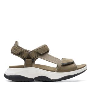 Women's Clarks Wave2.0 Skip. Sandals Olive | CLK897YJP