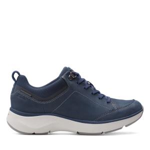 Women's Clarks Wave 2.0 Lace. Flat Shoes Navy | CLK362ILO