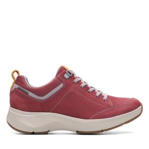 Women's Clarks Wave 2.0 Lace. Flat Shoes Red | CLK782WOM