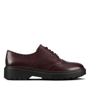 Women's Clarks Witcombe Echo Flat Shoes Burgundy | CLK827RQZ