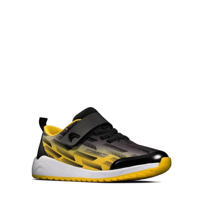 Boys' Clarks Aeon Pace Youth Sneakers Black / Yellow | CLK274OMU