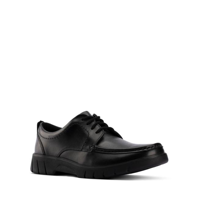 Boys' Clarks Branch Lace Youth School Shoes Black | CLK840BHM