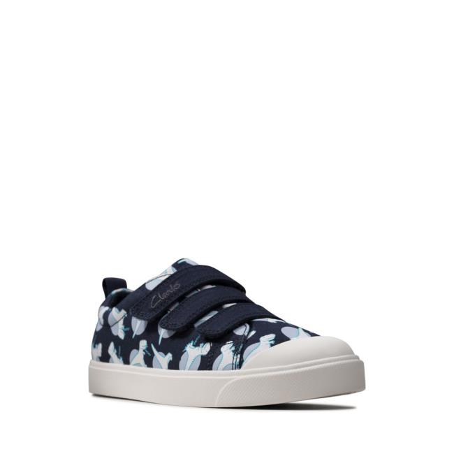 Boys' Clarks City Vibe Kid Canvas Shoes Navy | CLK185KPH