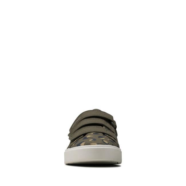 Boys' Clarks City Vibe Kid Canvas Shoes Olive Camo | CLK601OXJ