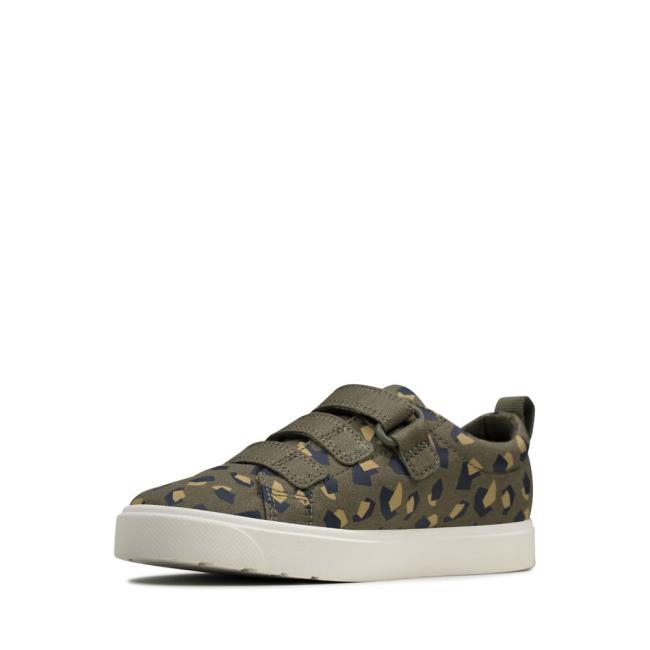 Boys' Clarks City Vibe Kid Canvas Shoes Olive Camo | CLK601OXJ