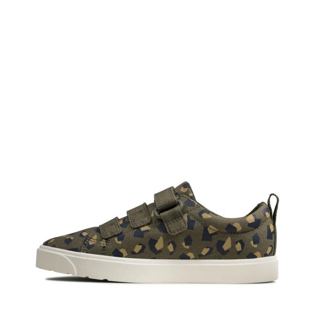 Boys' Clarks City Vibe Kid Canvas Shoes Olive Camo | CLK601OXJ