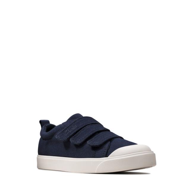 Boys' Clarks City Vibe Kid Canvas Shoes Navy | CLK786LOP