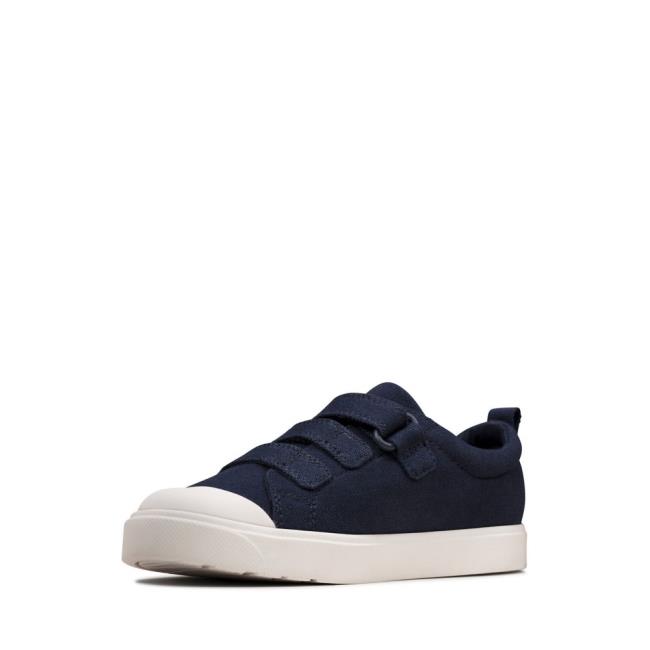 Boys' Clarks City Vibe Kid Canvas Shoes Navy | CLK786LOP