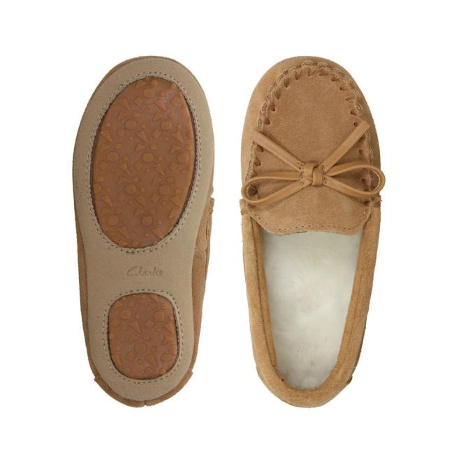 Boys' Clarks Crackling Flo Slippers Brown | CLK720NUR