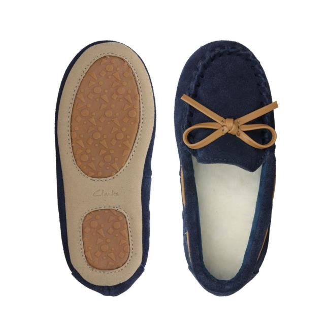 Boys' Clarks Crackling Flo Slippers Navy | CLK658DRO