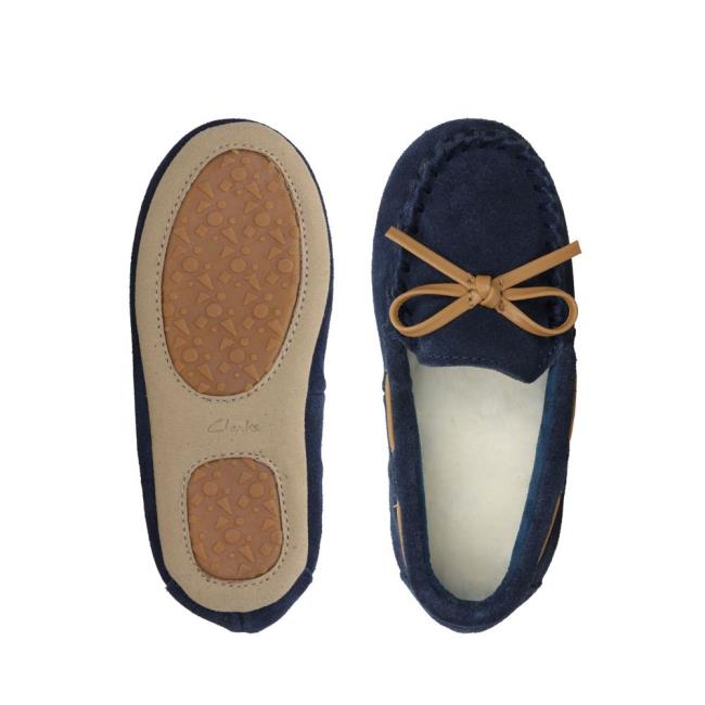 Boys' Clarks Crackling Flo Slippers Navy | CLK810TRW