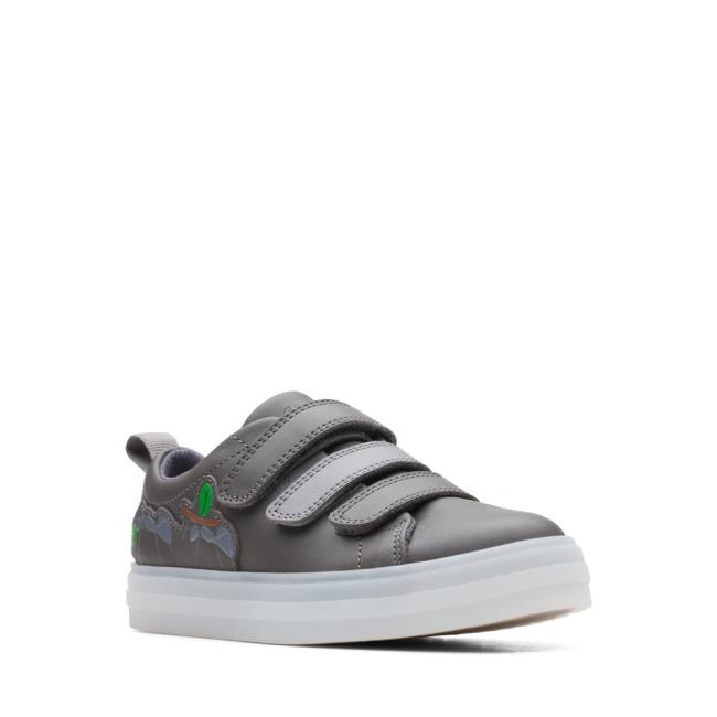 Boys' Clarks Flare Bug Kid School Shoes Dark Grey | CLK465KVU