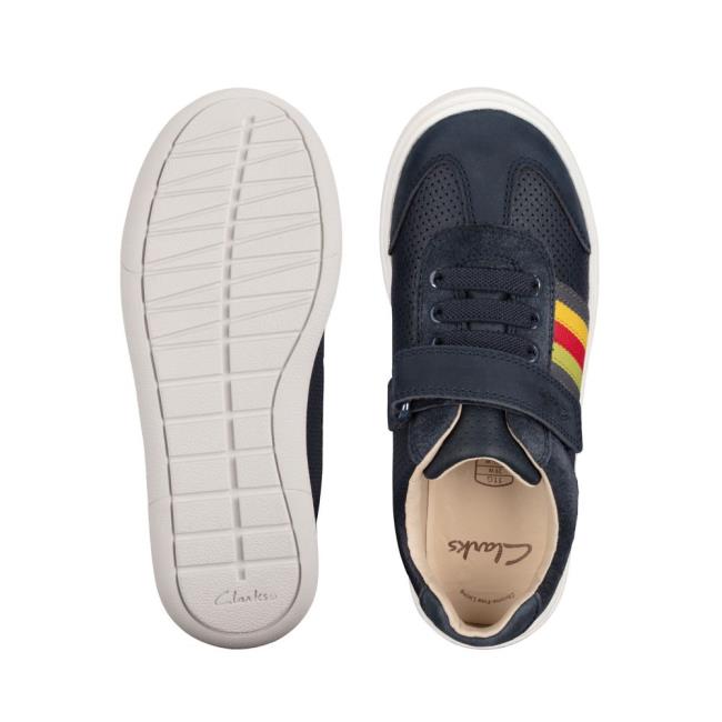 Boys' Clarks Flash Step Kid School Shoes Navy | CLK497KHM