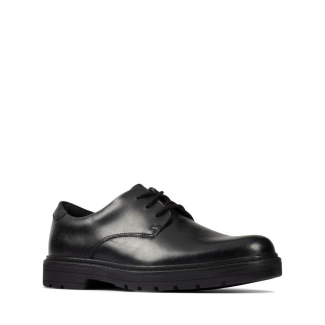 Boys' Clarks Loxham Derby Youth School Shoes Black | CLK796ENL