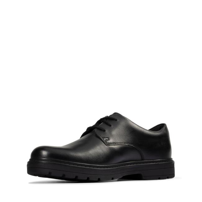 Boys' Clarks Loxham Derby Youth School Shoes Black | CLK796ENL