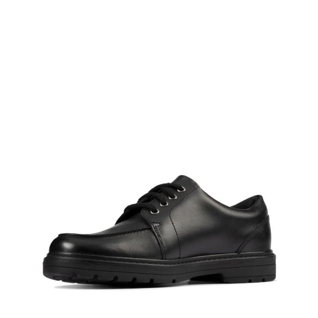 Boys' Clarks Loxham Pace Youth School Shoes Black | CLK653UNW