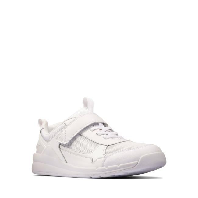 Boys' Clarks Orbit Sprint Youth Sneakers White | CLK590GJW