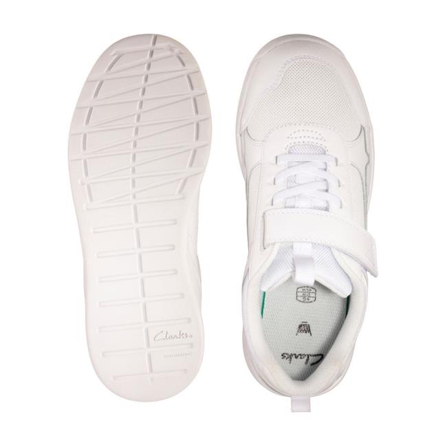 Boys' Clarks Orbit Sprint Youth Sneakers White | CLK590GJW