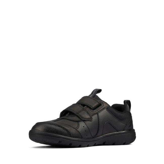 Boys' Clarks Scooter Run Kid School Shoes Black | CLK483ZBU