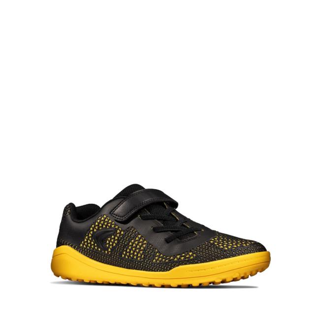 Girls' Clarks Award Swift Youth Sneakers Black / Yellow | CLK081WKL