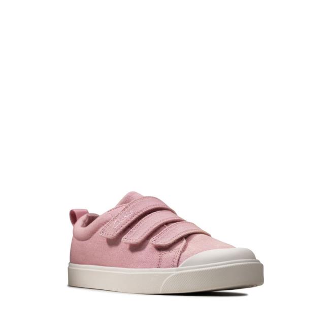 Girls' Clarks City Vibe Kid Canvas Shoes Pink | CLK346ELR