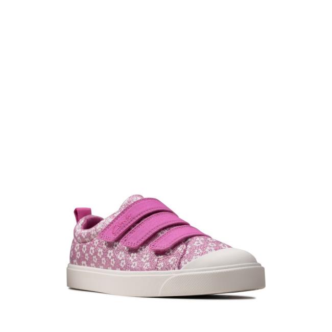 Girls' Clarks City Vibe Kid Canvas Shoes Pink | CLK762TMU