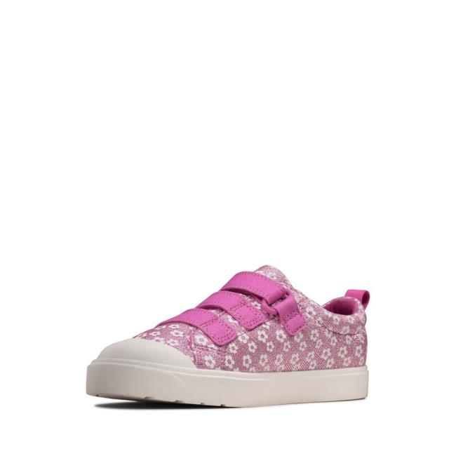 Girls' Clarks City Vibe Kid Canvas Shoes Pink | CLK762TMU