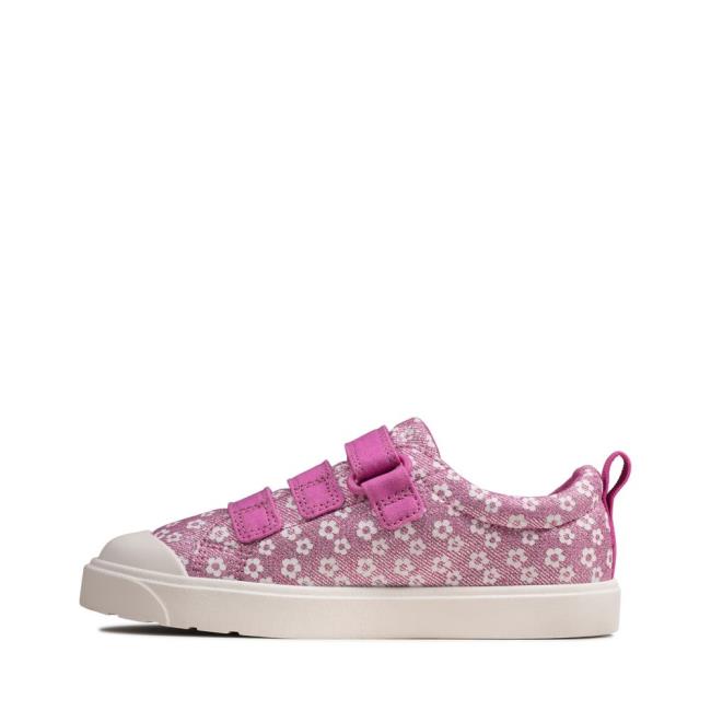 Girls' Clarks City Vibe Kid Canvas Shoes Pink | CLK762TMU