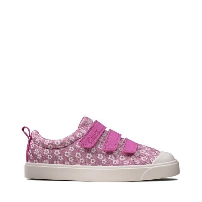 Girls\' Clarks City Vibe Kid Canvas Shoes Pink | CLK762TMU