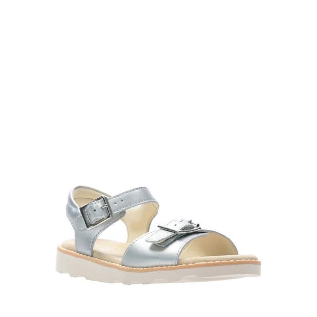 Girls' Clarks Crown Bloom Kid Sandals Silver | CLK963MOW