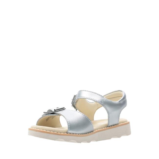 Girls' Clarks Crown Bloom Kid Sandals Silver | CLK963MOW