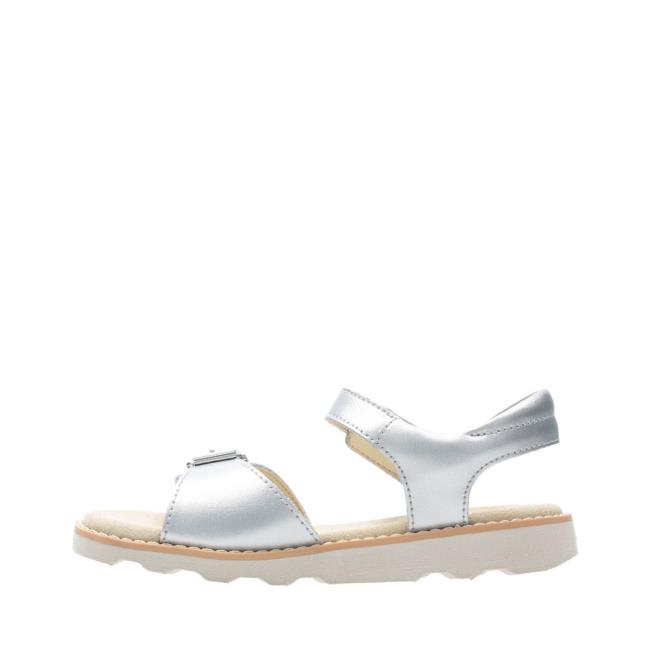 Girls' Clarks Crown Bloom Kid Sandals Silver | CLK963MOW