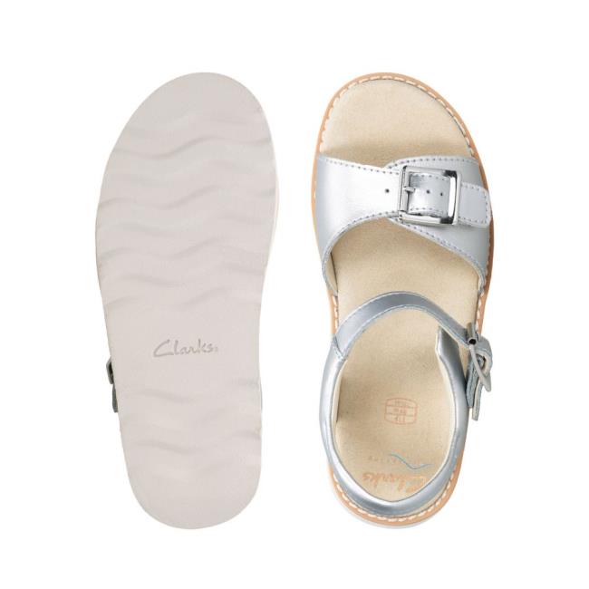 Girls' Clarks Crown Bloom Kid Sandals Silver | CLK963MOW