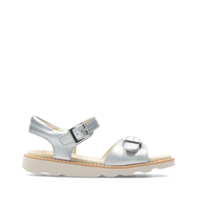 Girls\' Clarks Crown Bloom Kid Sandals Silver | CLK963MOW