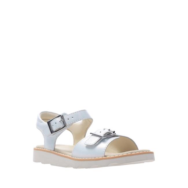 Girls' Clarks Crown Bloom Kid Sandals White | CLK154TJZ