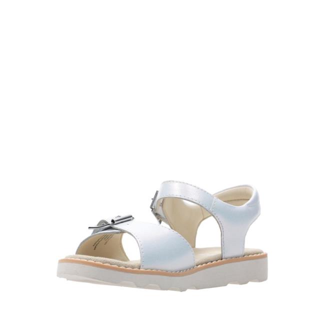 Girls' Clarks Crown Bloom Kid Sandals White | CLK154TJZ