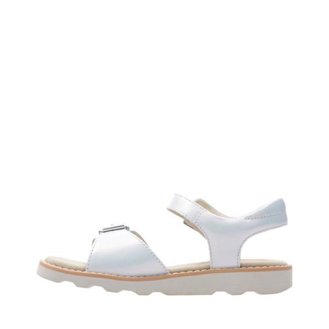 Girls' Clarks Crown Bloom Kid Sandals White | CLK154TJZ