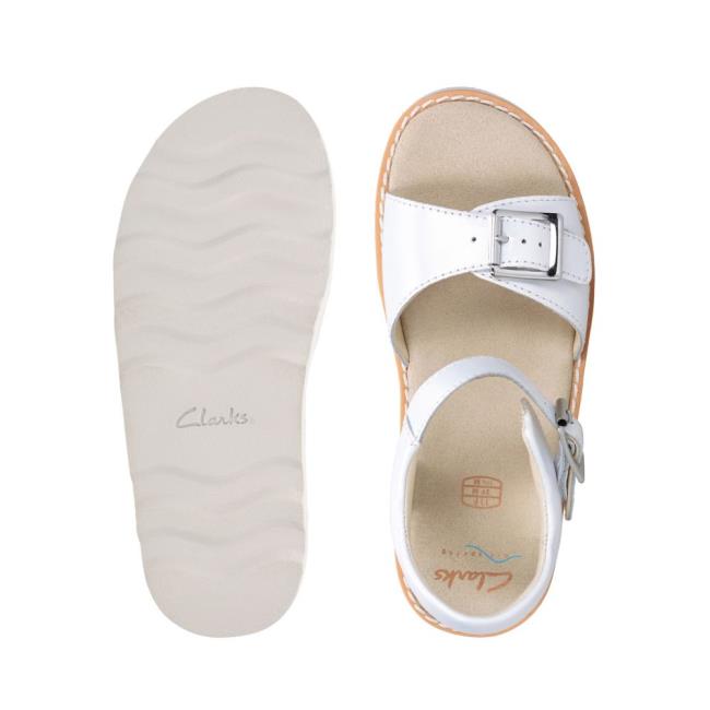 Girls' Clarks Crown Bloom Kid Sandals White | CLK154TJZ