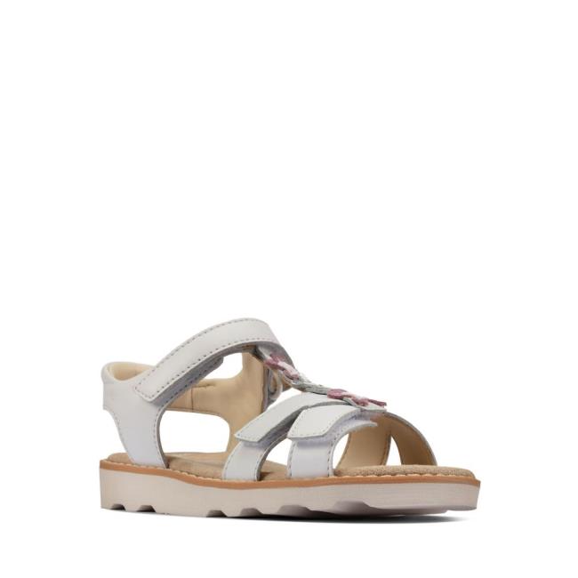 Girls' Clarks Crown Flower Kid Sandals White | CLK375FHL