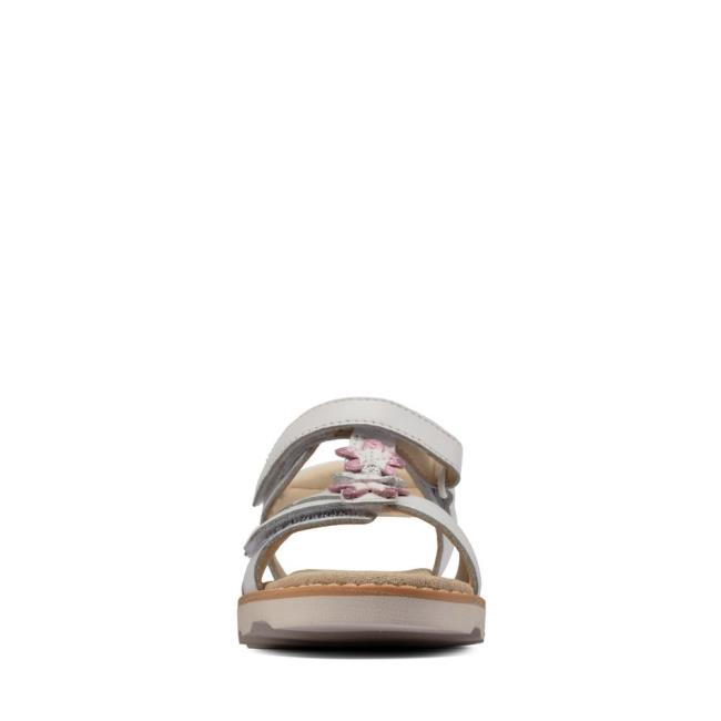 Girls' Clarks Crown Flower Kid Sandals White | CLK375FHL