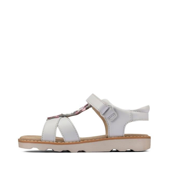 Girls' Clarks Crown Flower Kid Sandals White | CLK375FHL