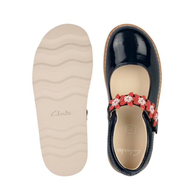 Girls' Clarks Crown Petal Kid School Shoes Navy | CLK730DVH