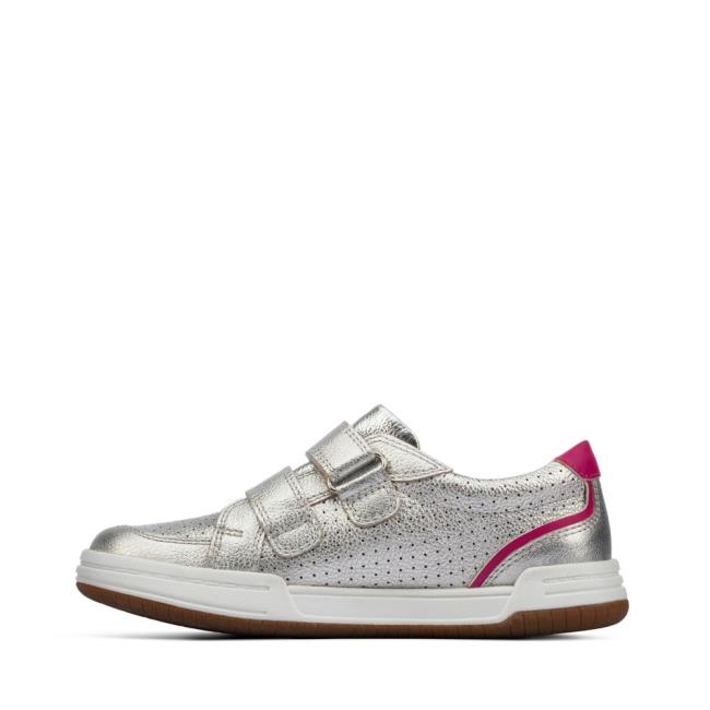 Girls' Clarks Fawn Solo Kid Sneakers Metal | CLK194OAP